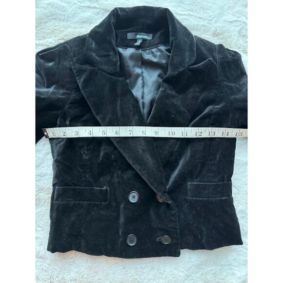She Said Womens Black Cropped Velveteen Y2K Casual Professional Stylish Blazer 0 - Picture 6 of 8